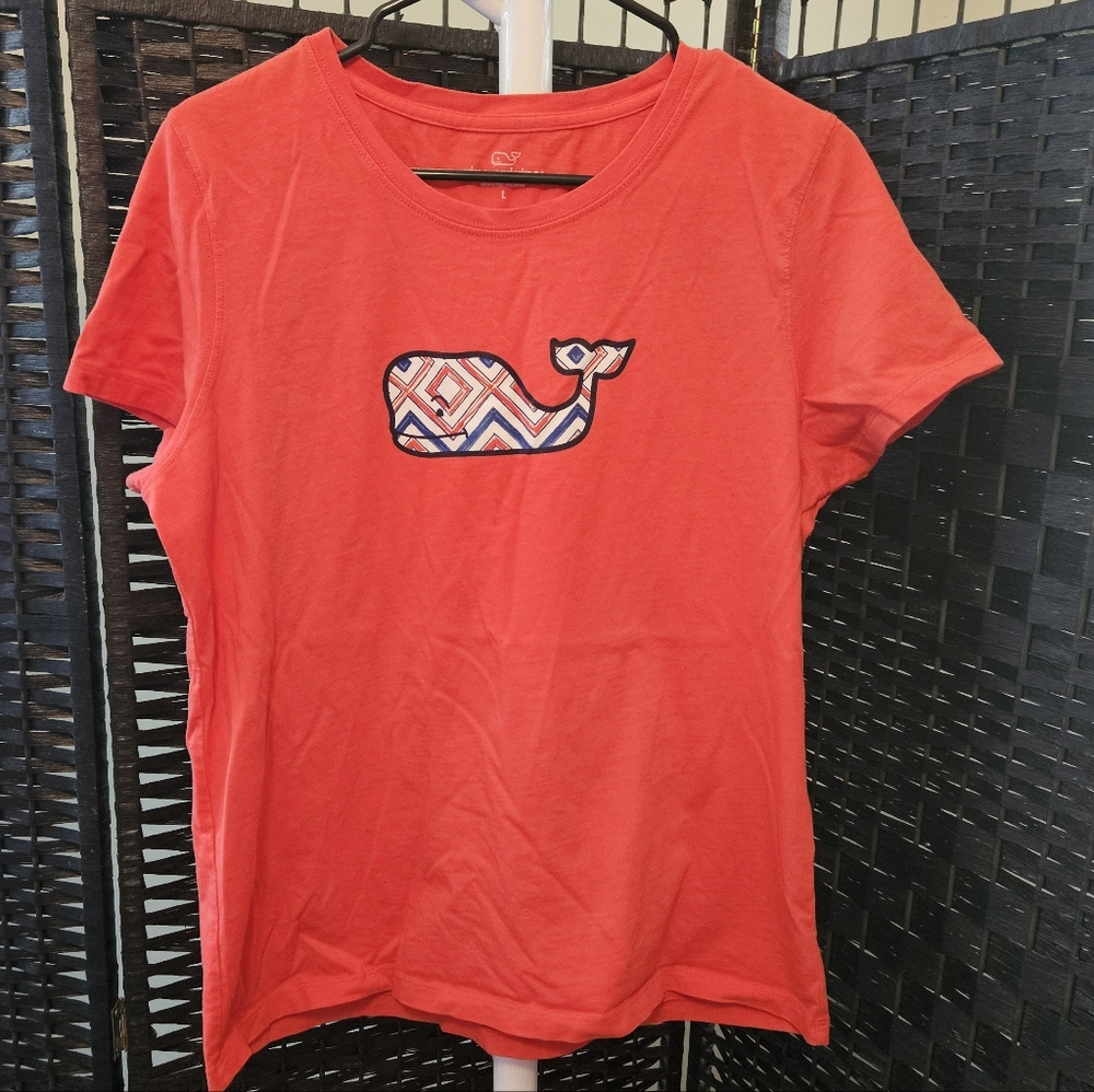 Vineyard Vines Red Tee with Patterned Whale
